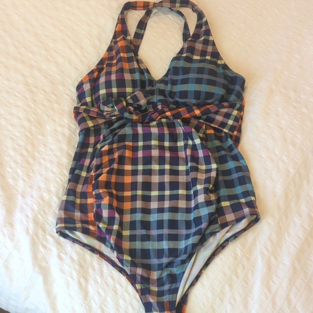 Motherhood Maternity Colorful Plaid One Piece swimsuit, size M